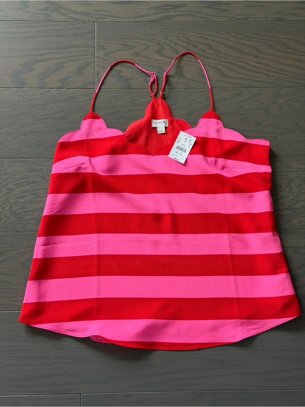 NWT J. Crew Pink & Red Striped Scallop Cami